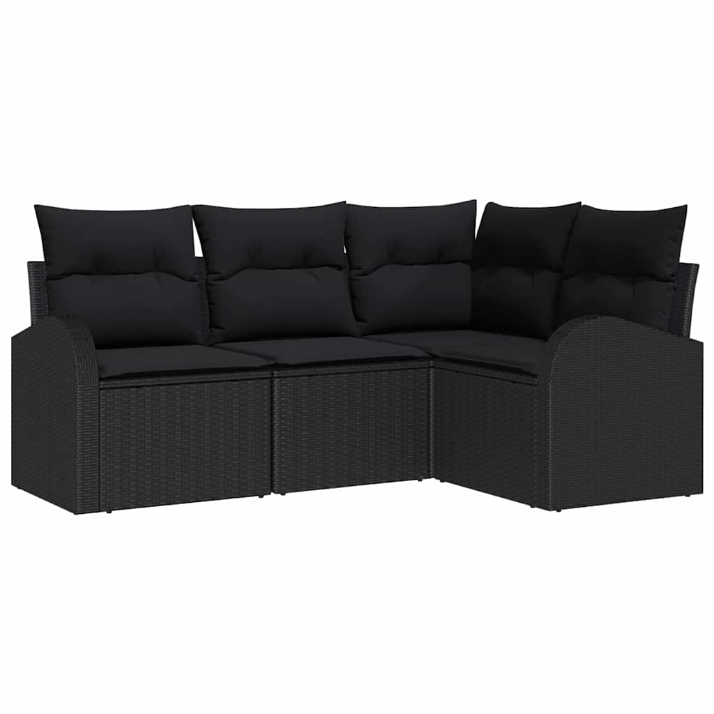Havesofa Sæt med pude med opbevaring 4 pcs Sort polyrattan