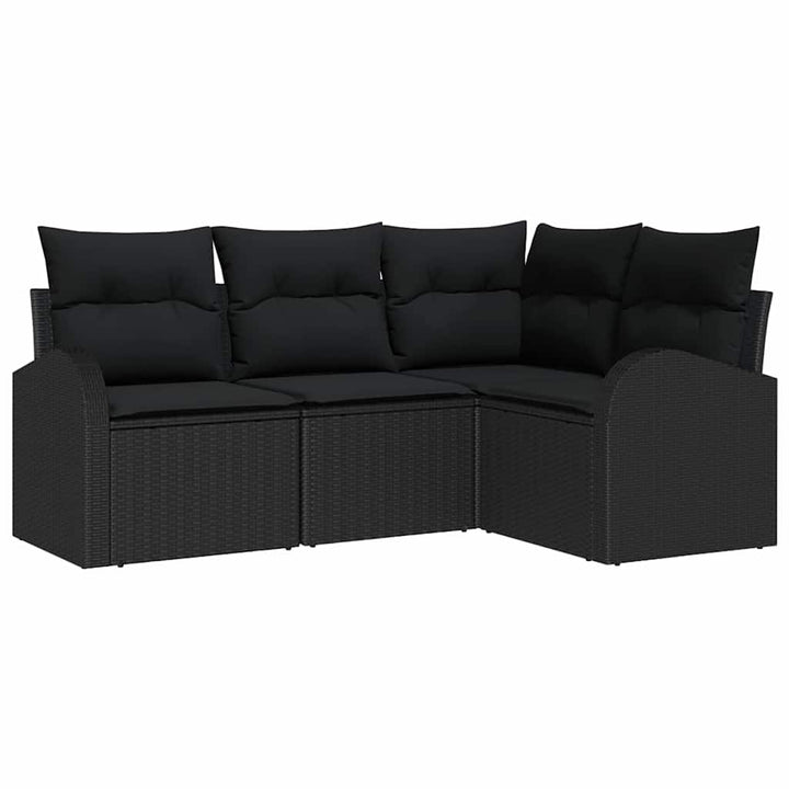 Havesofa Sæt med pude med opbevaring 4 pcs Sort polyrattan