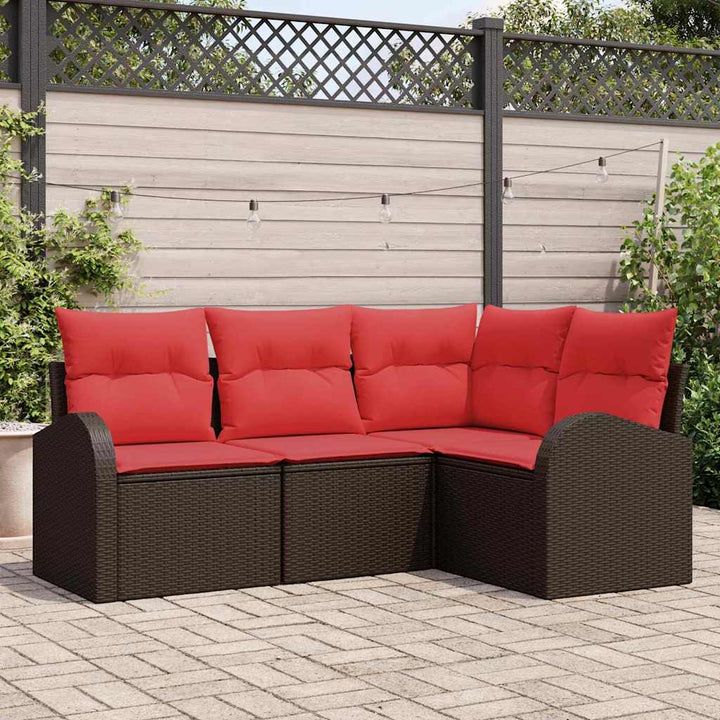 Havesofa Sæt med pude 4 pcs Brun og Rød polyrattan