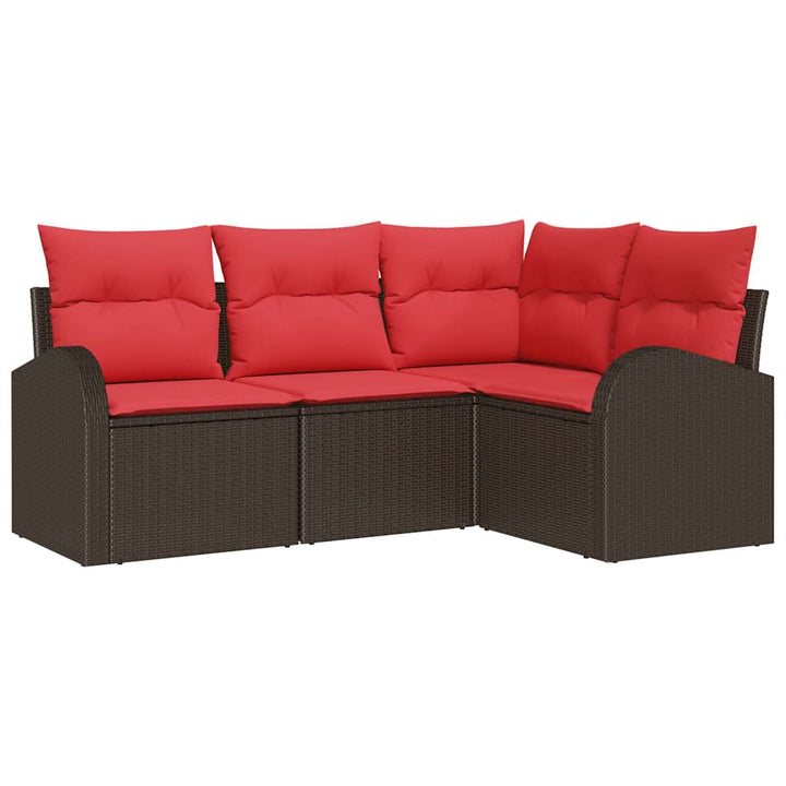 Havesofa Sæt med pude 4 pcs Brun og Rød polyrattan