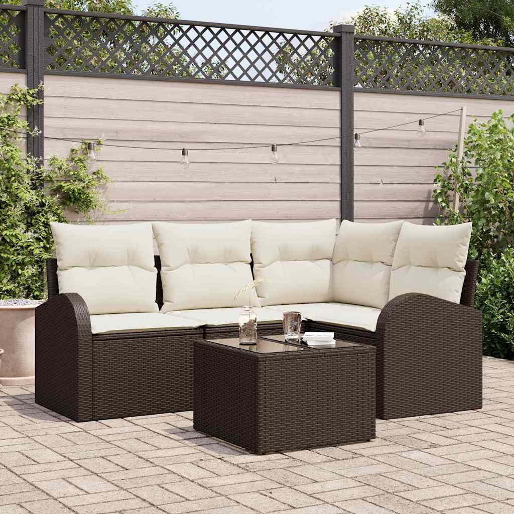 Havesofa Sæt 5 stk. Brun og hvid polyrattan