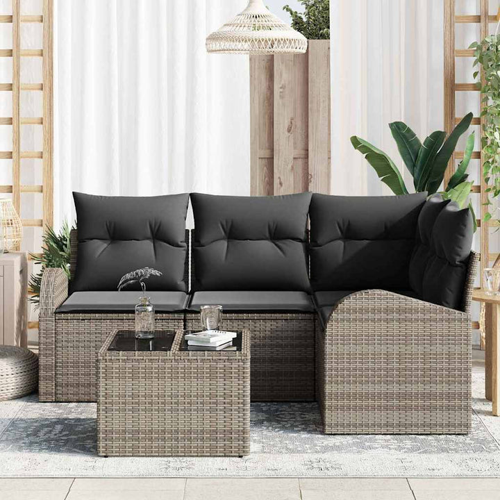 Havesofa Sæt med pude med opbevaring 5 pcs Grå polyrattan