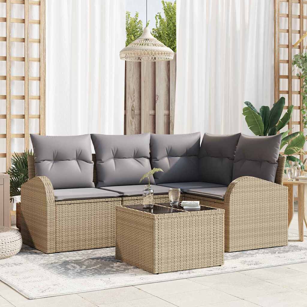 Havesofa Sæt 5 stk. Beige og lysegrå polyrattan