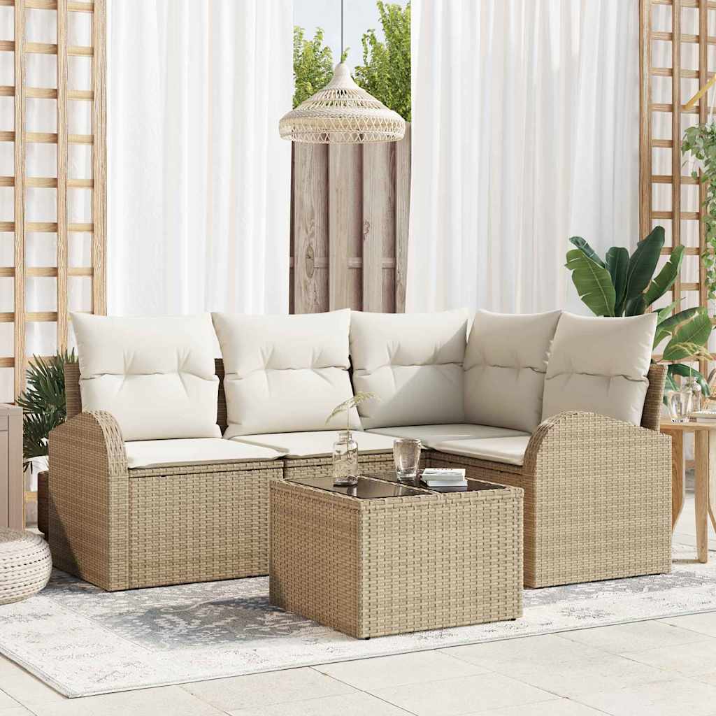 Havesofa Sæt 5 stk. Beige og hvid polyrattan