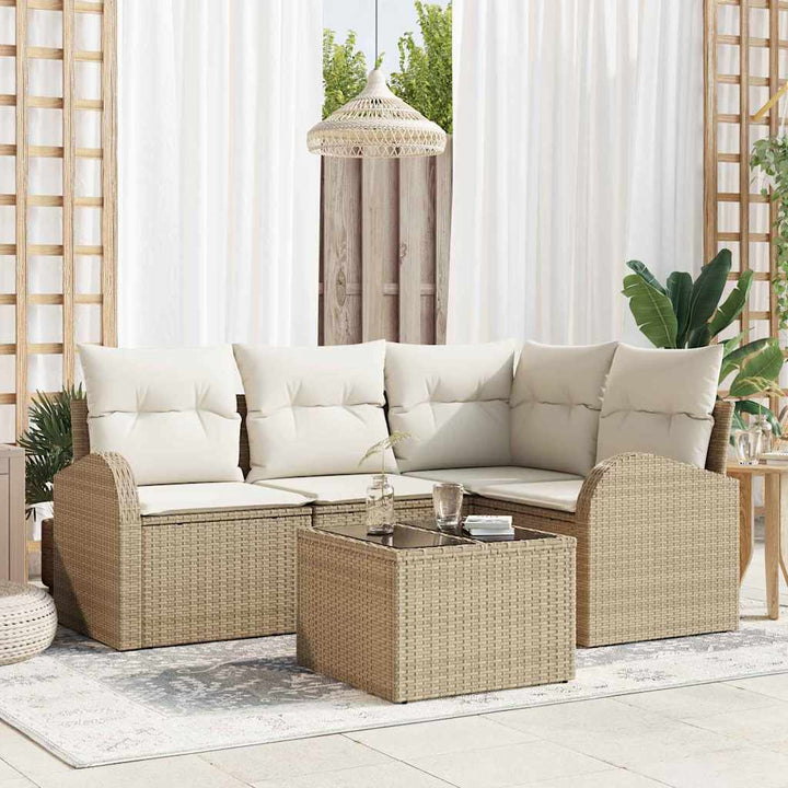 Havesofa Sæt 5 stk. Beige og hvid polyrattan