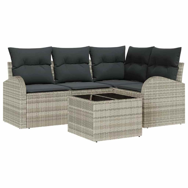 Havesofa Sæt med pude med opbevaring 5 pcs Lysegrå polyrattan