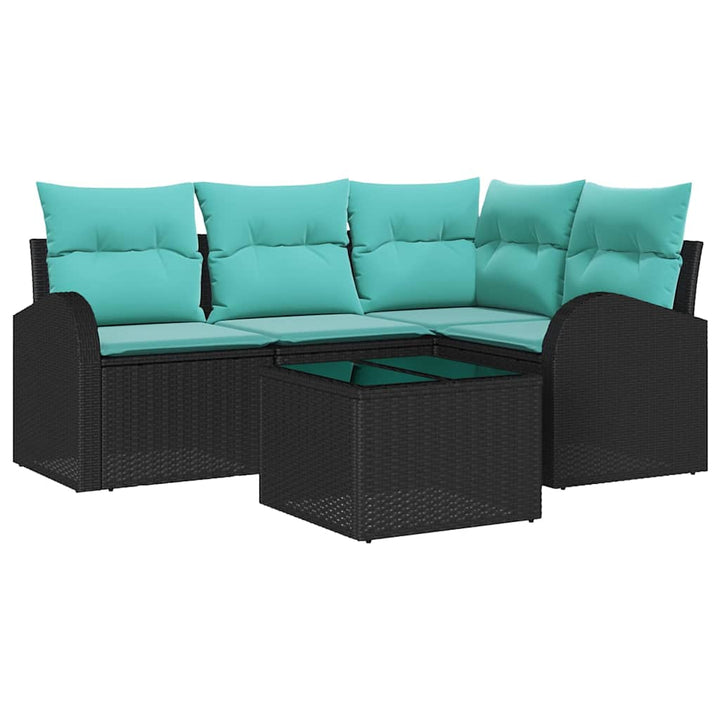 Havesofa Sæt med pude 5 pcs Sort og turkis polyrattan