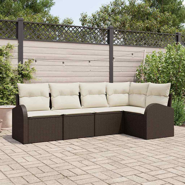 Havesofa Sæt 5 stk. Brun og hvid polyrattan