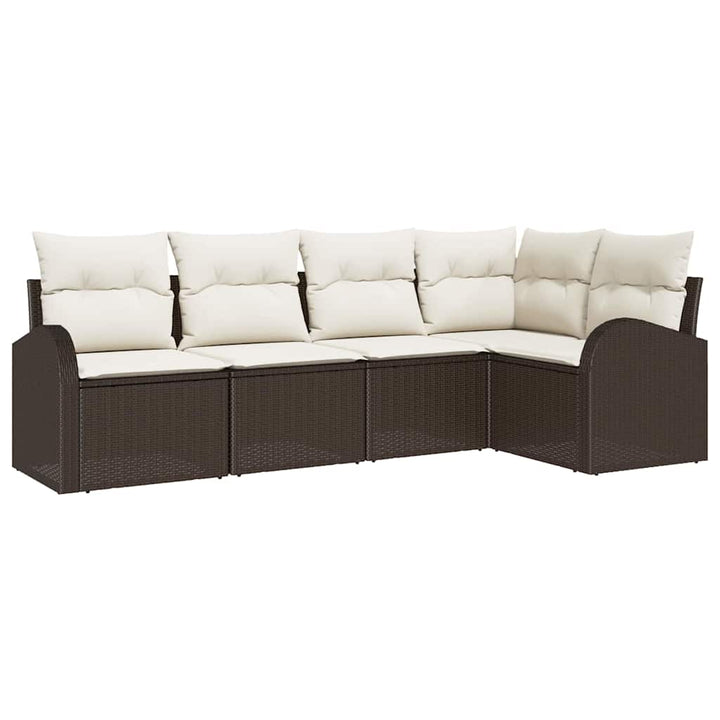 Havesofa Sæt med pude 5 pcs Brun og hvid polyrattan