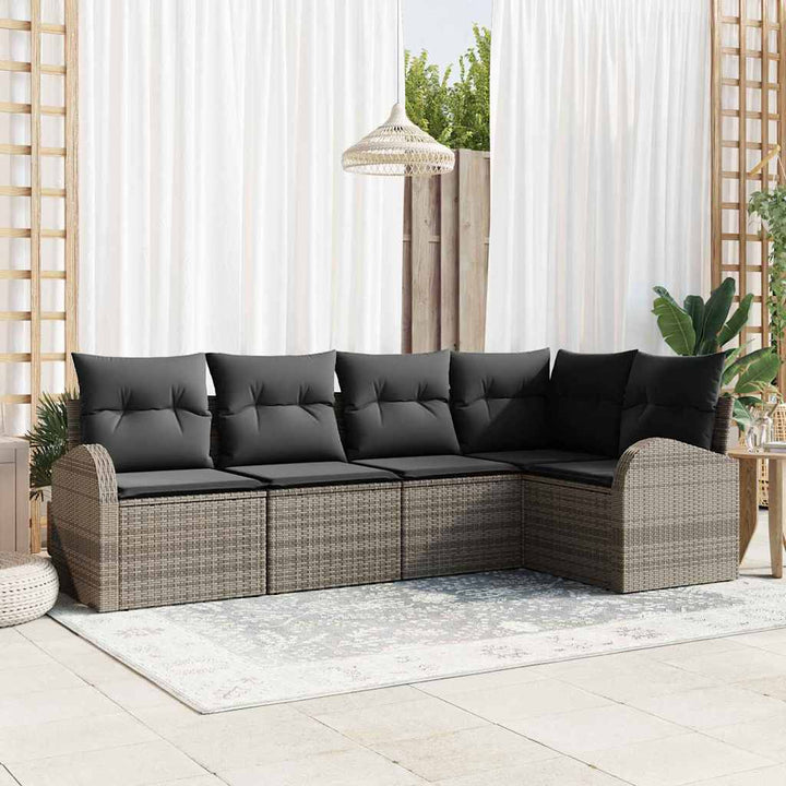 Havesofa Sæt med pude med opbevaring 5 pcs Grå polyrattan