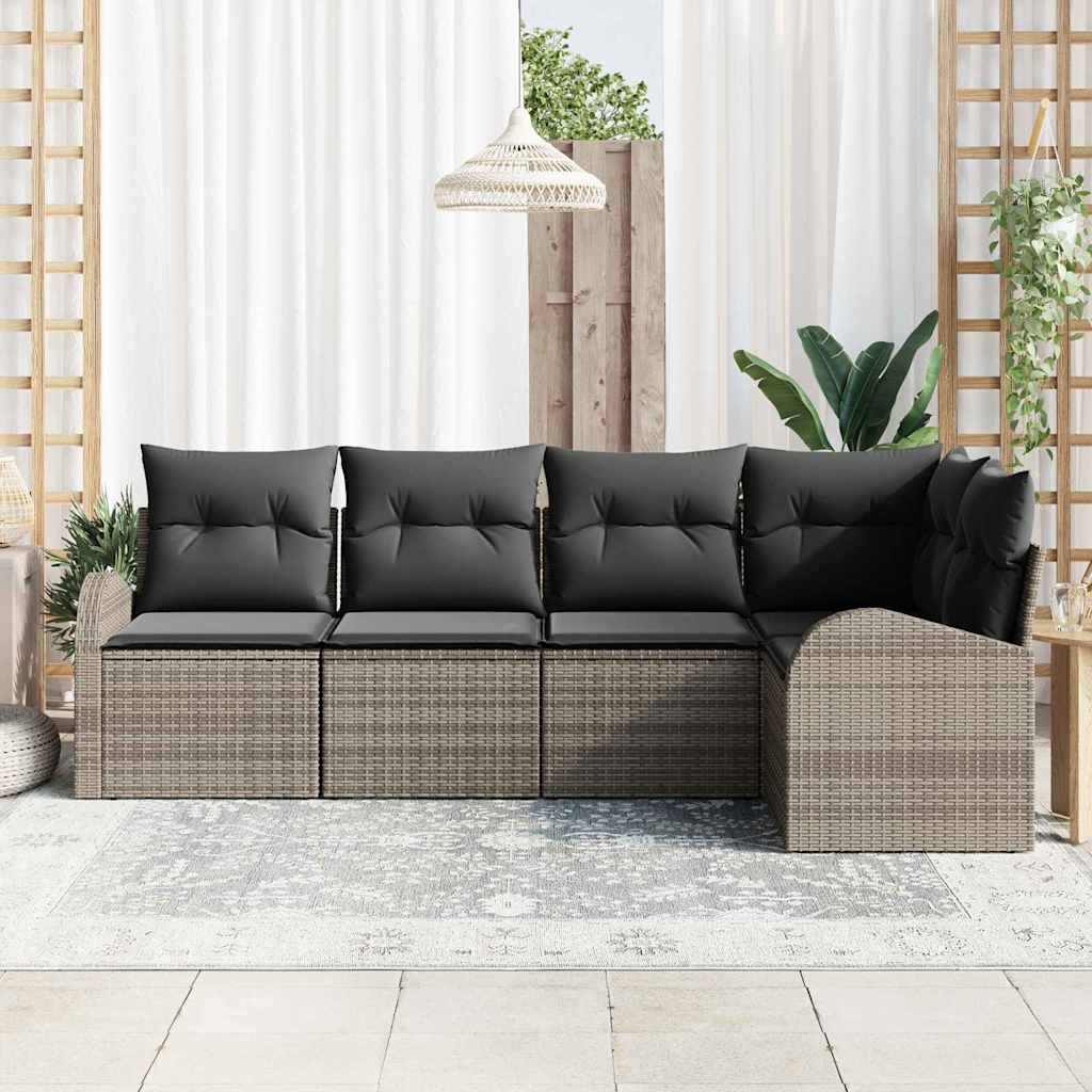 Havesofa Sæt med pude med opbevaring 5 pcs Grå polyrattan