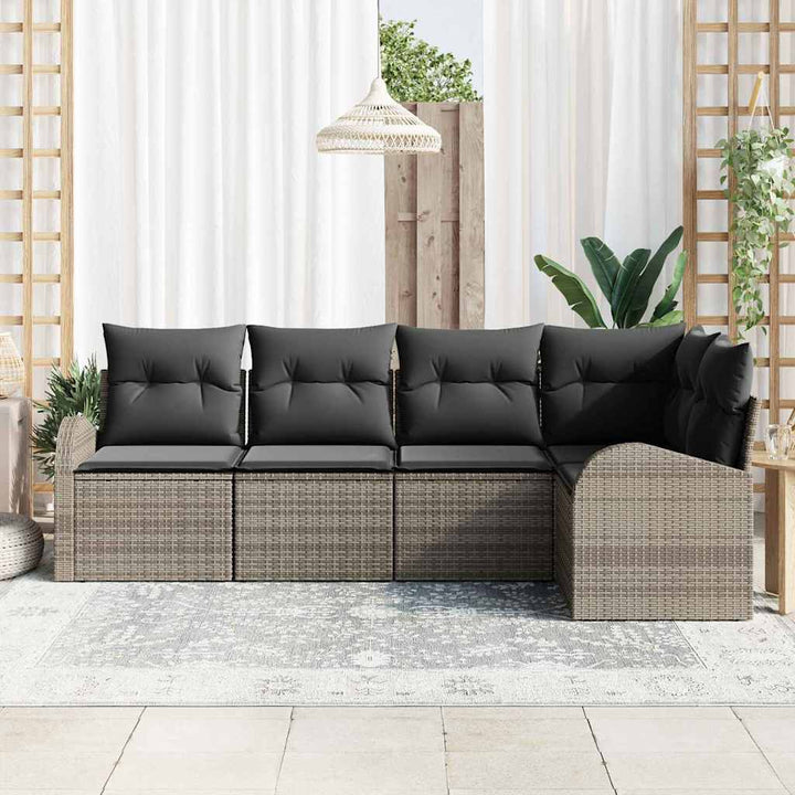 Havesofa Sæt med pude med opbevaring 5 pcs Grå polyrattan