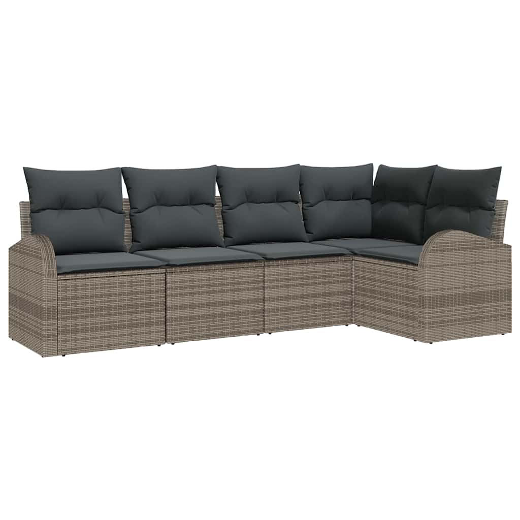 Havesofa Sæt med pude med opbevaring 5 pcs Grå polyrattan