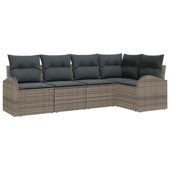 Havesofa Sæt med pude med opbevaring 5 pcs Grå polyrattan