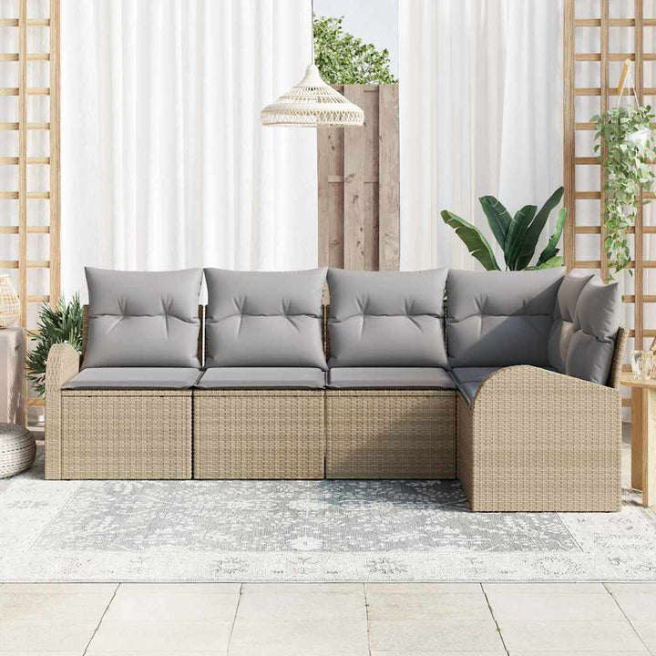 Havesofa Sæt med pude 5 pcs Beige og lys grå polyrattan