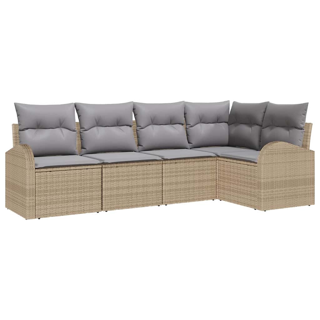 Havesofa Sæt med pude 5 pcs Beige og lys grå polyrattan