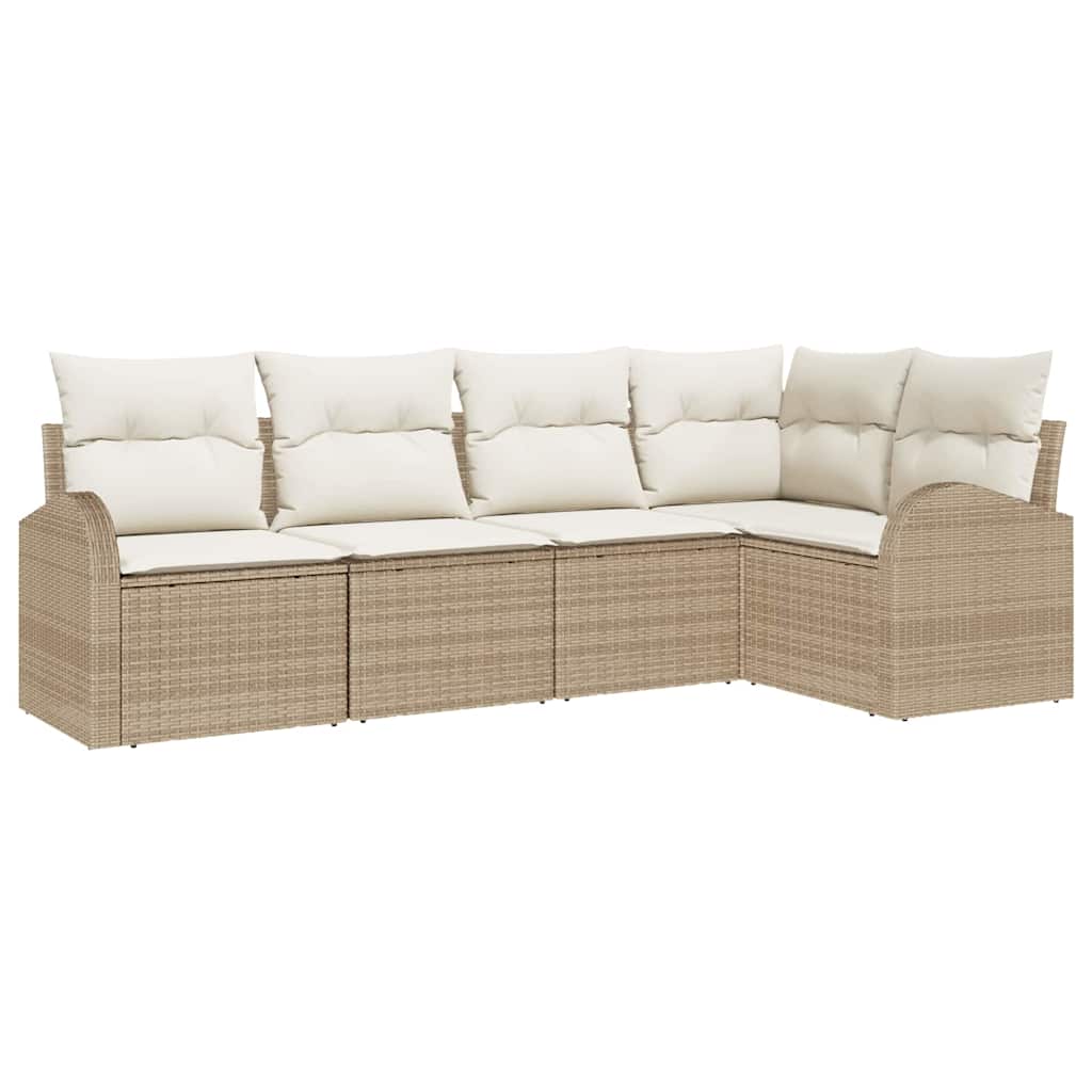 Havesofa Sæt 5 stk. Beige og hvid polyrattan