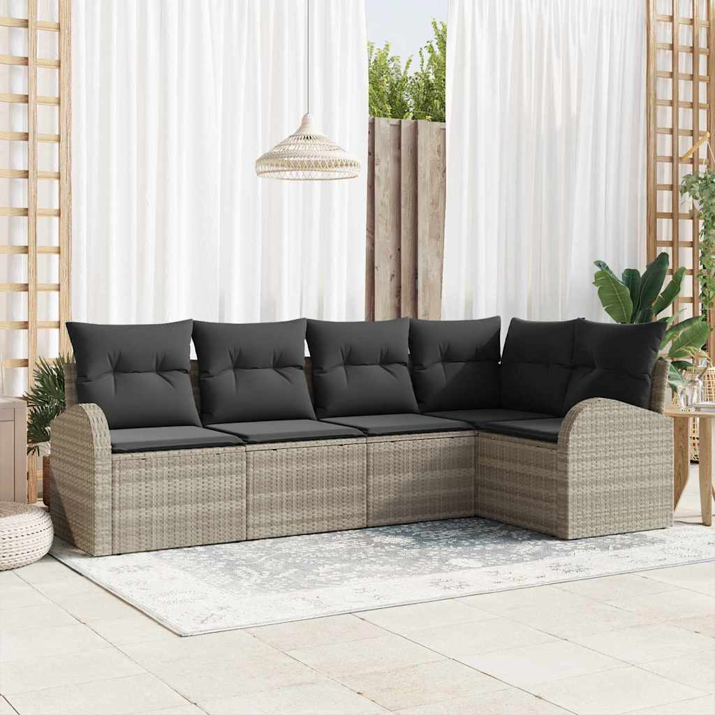 Havesofa Sæt 5 stk. Lysegrå polyrattan