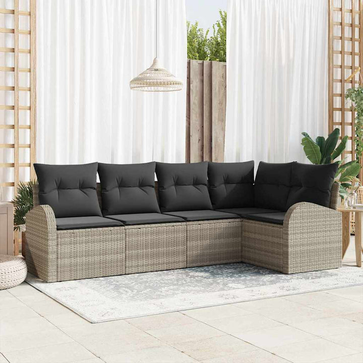 Havesofa Sæt med pude med opbevaring 5 pcs Lysegrå polyrattan