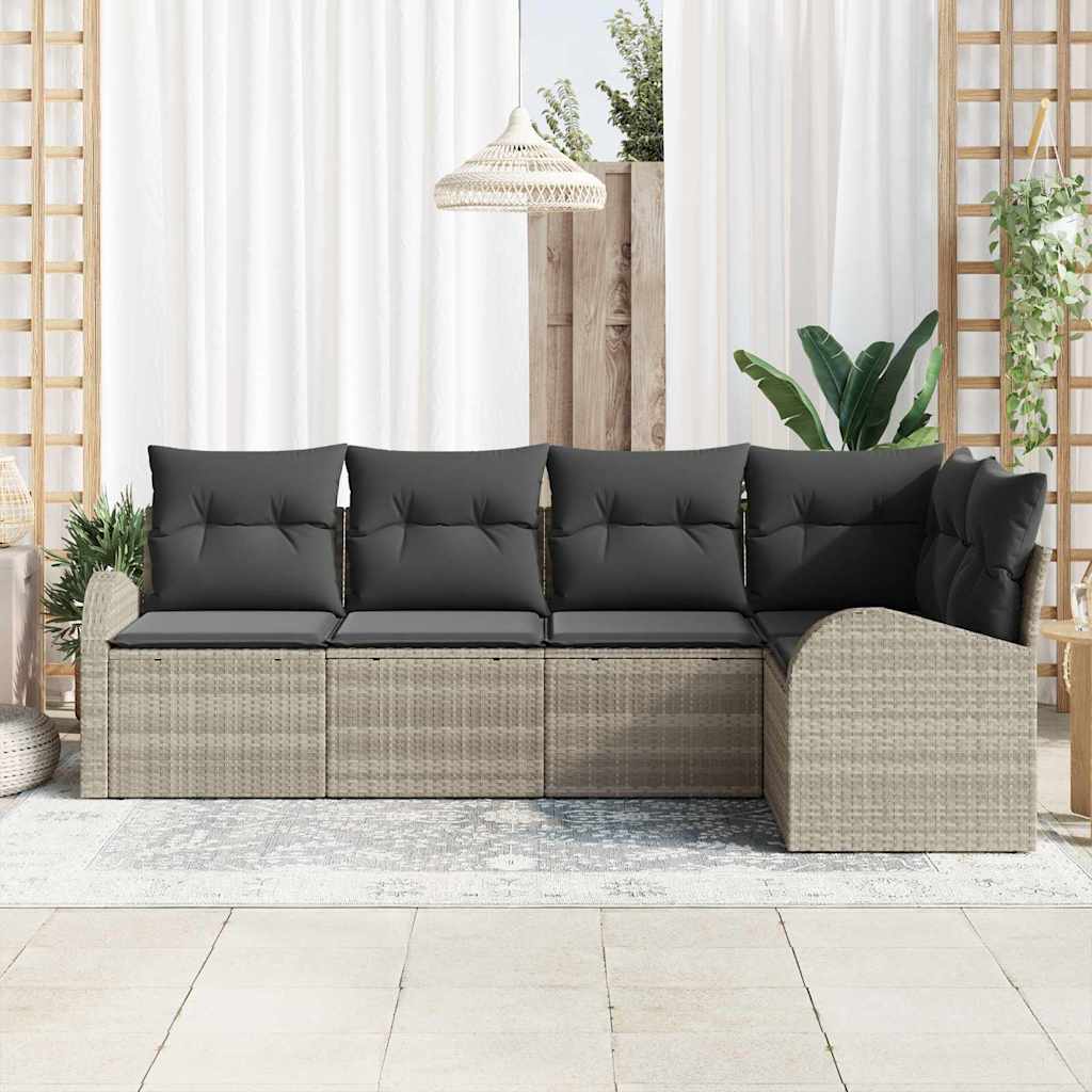 Havesofa Sæt med pude med opbevaring 5 pcs Lysegrå polyrattan