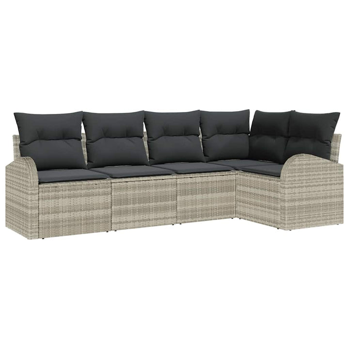 Havesofa Sæt med pude med opbevaring 5 pcs Lysegrå polyrattan