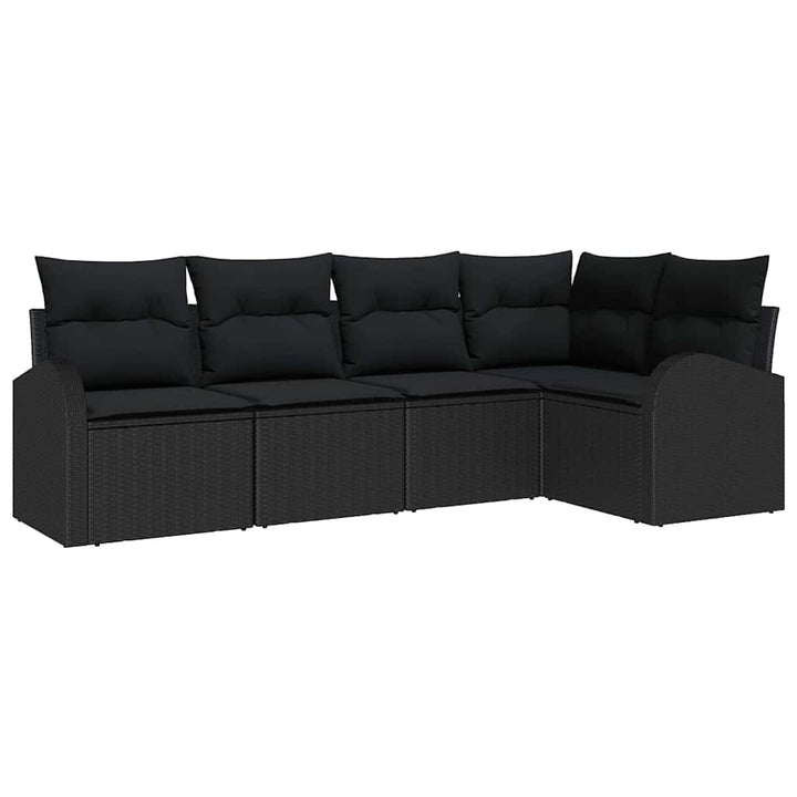 Havesofa Sæt med pude med opbevaring 5 pcs Sort polyrattan