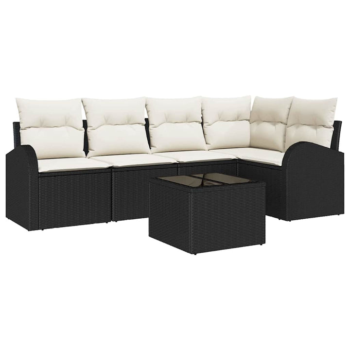 Havesofa Sæt med pude 6 pcs Sort og Hvid polyrattan