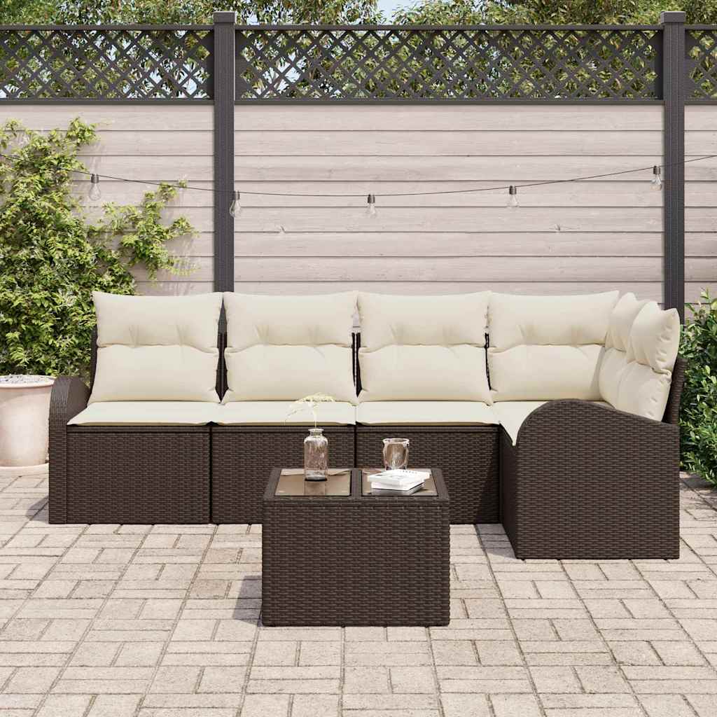 Havesofa Sæt med pude 6 pcs Brun og hvid polyrattan