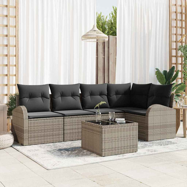 Havesofa Sæt med pude med opbevaring 6 pcs Grå polyrattan