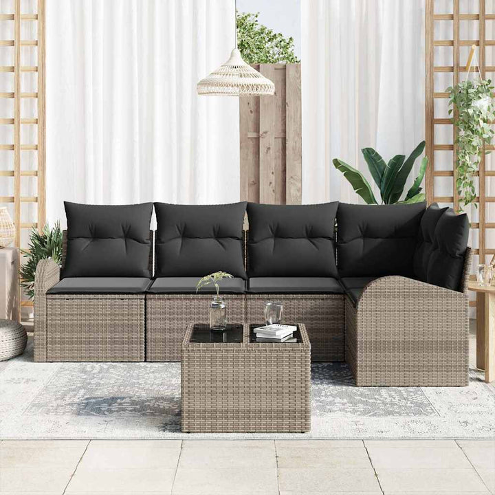 Havesofa Sæt med pude med opbevaring 6 pcs Grå polyrattan