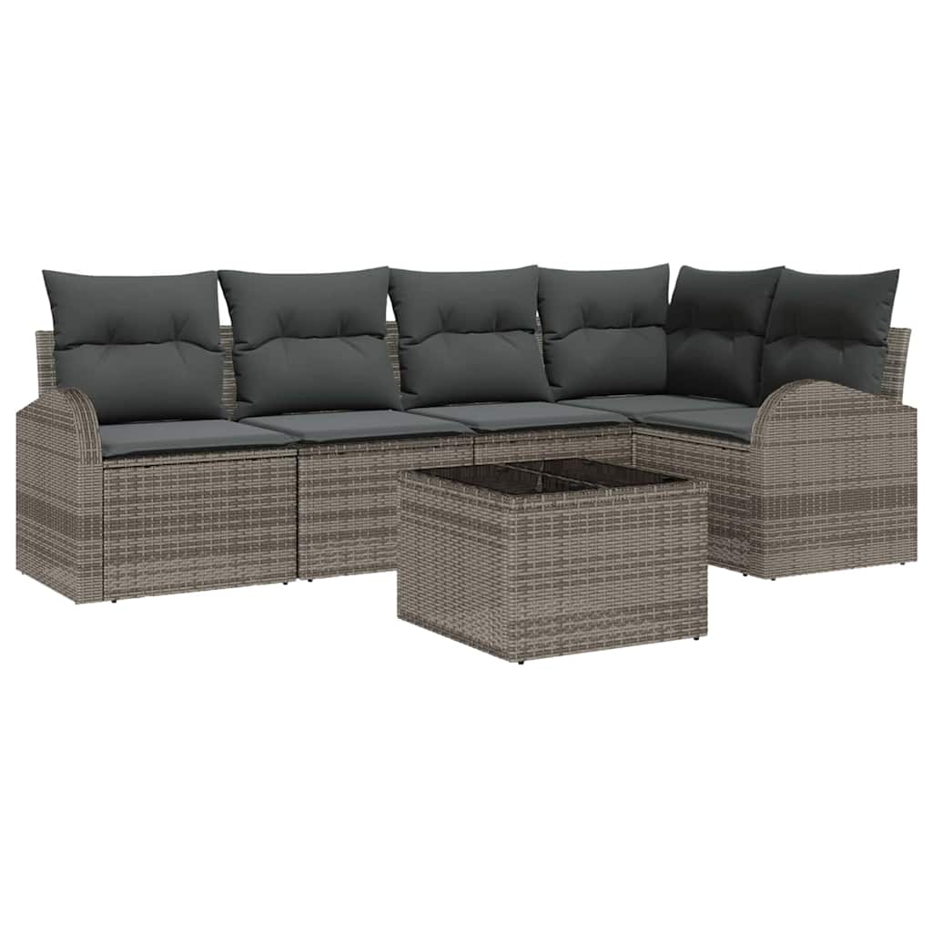 Havesofa Sæt med pude med opbevaring 6 pcs Grå polyrattan