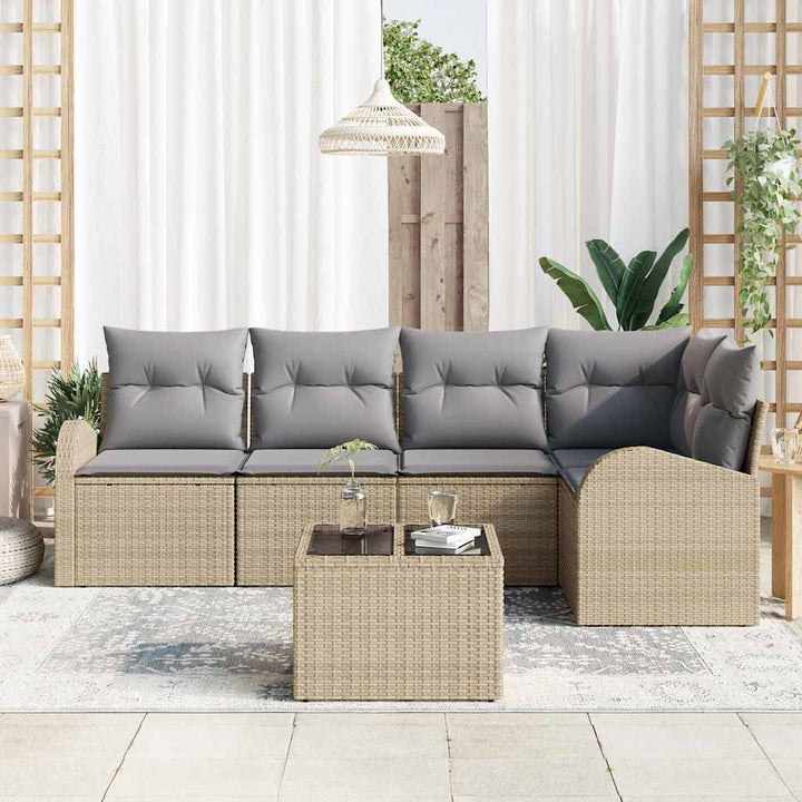 Havesofa Sæt med pude 6 pcs Beige og lysegrå polyrattan
