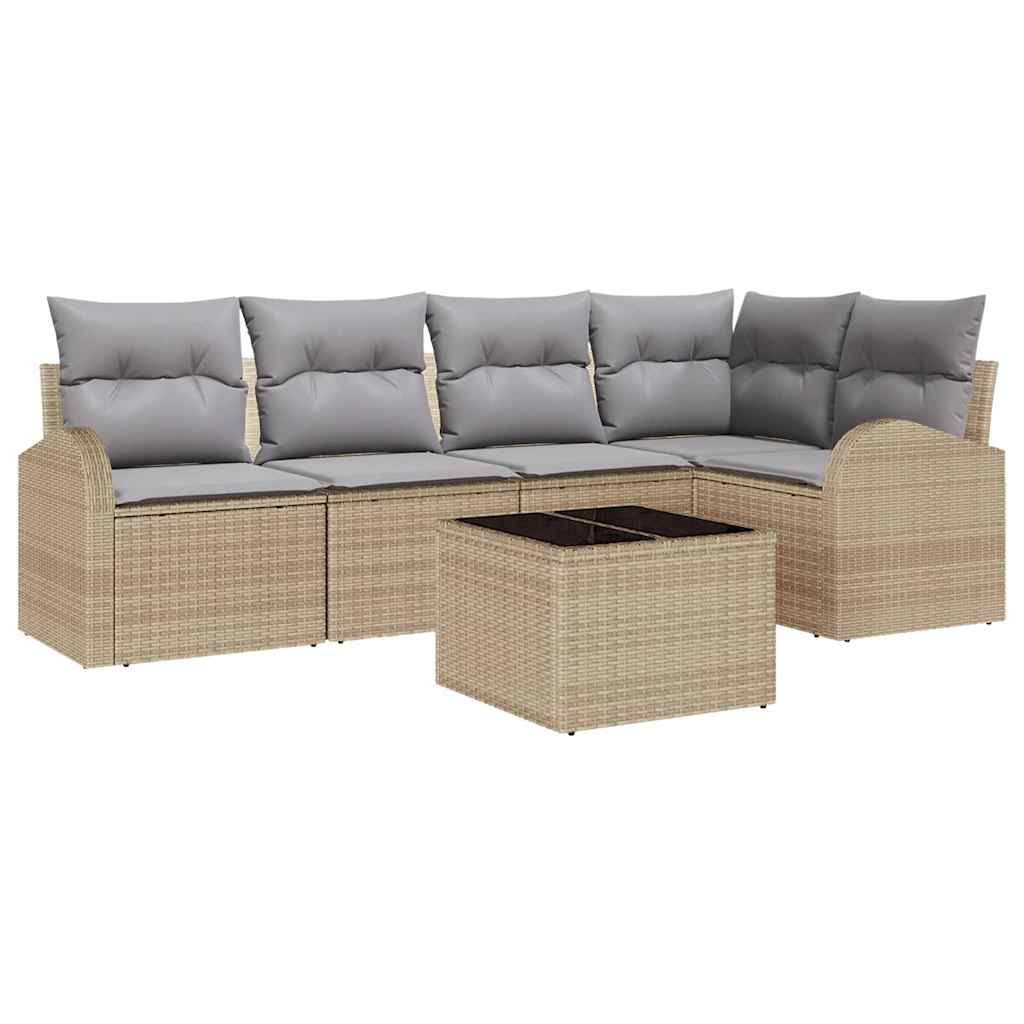 Havesofa Sæt med pude 6 pcs Beige og lysegrå polyrattan