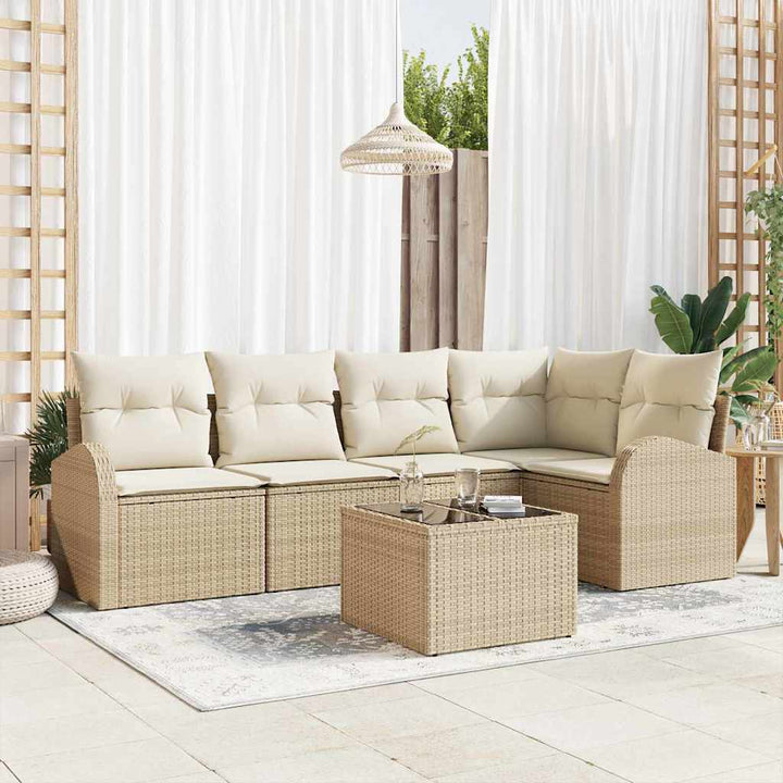 Havesofa Sæt med pude 6 pcs Beige og hvid polyrattan