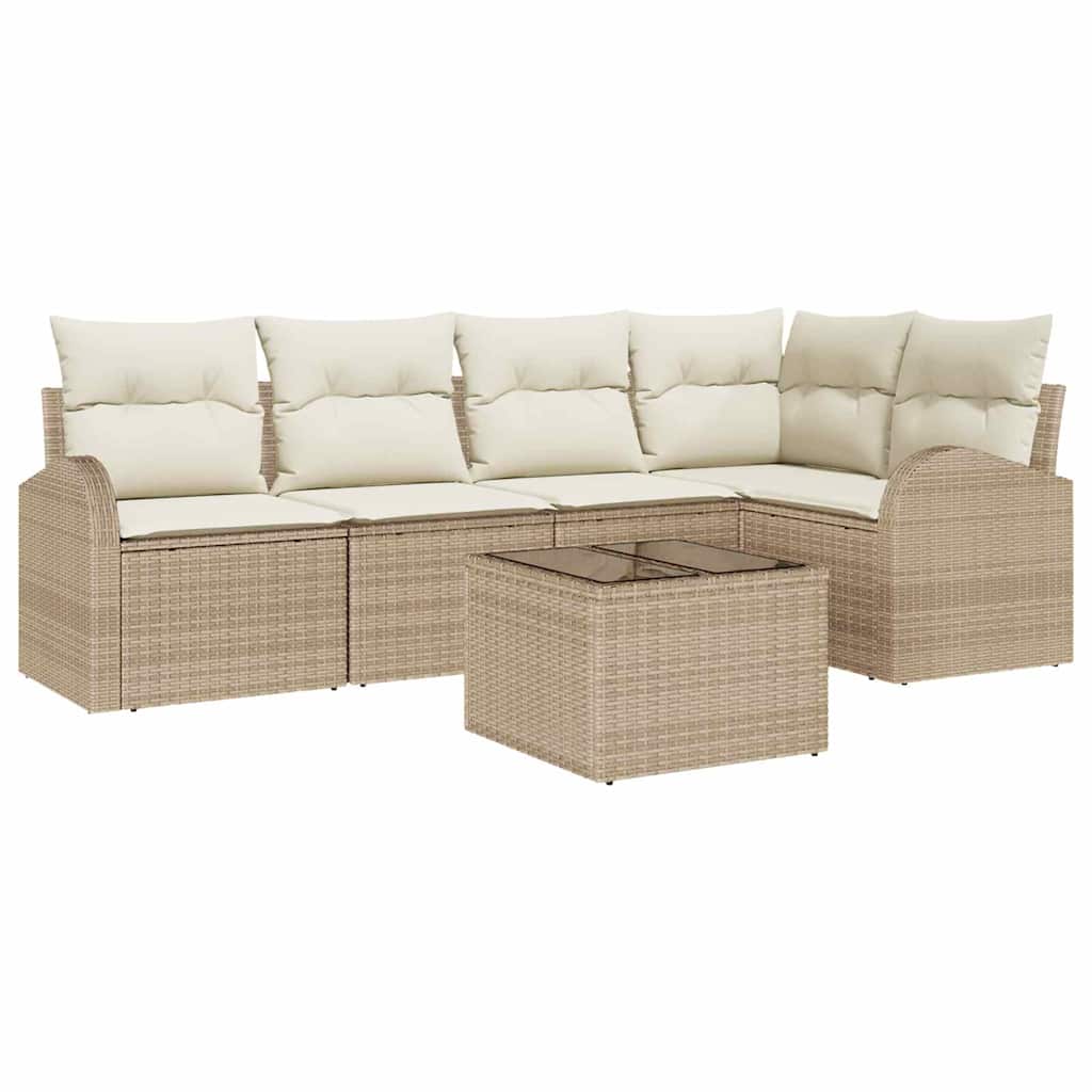 Havesofa Sæt med pude 6 pcs Beige og hvid polyrattan