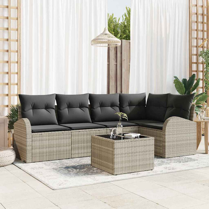 Havesofa Sæt med pude med opbevaring 6 pcs Lysegrå polyrattan