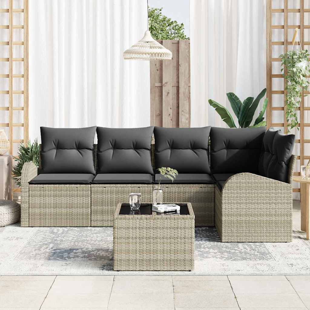 Havesofa Sæt med pude med opbevaring 6 pcs Lysegrå polyrattan