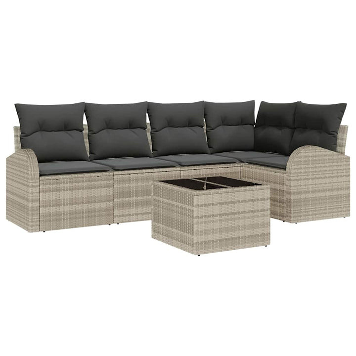 Havesofa Sæt med pude med opbevaring 6 pcs Lysegrå polyrattan