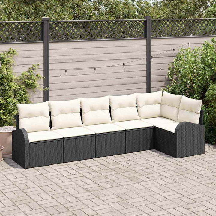 Havesofa Sæt med pude 6 pcs Sort og Hvid polyrattan