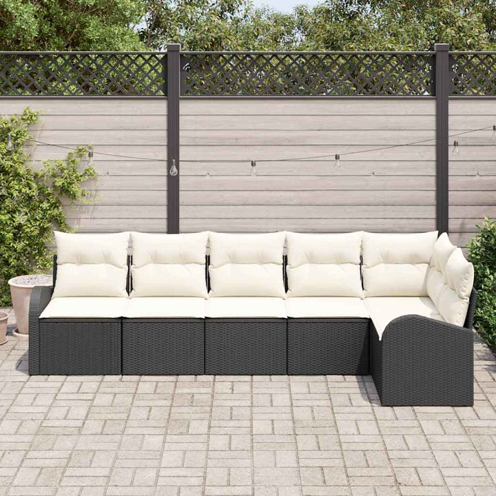 Havesofa Sæt med pude 6 pcs Sort og Hvid polyrattan