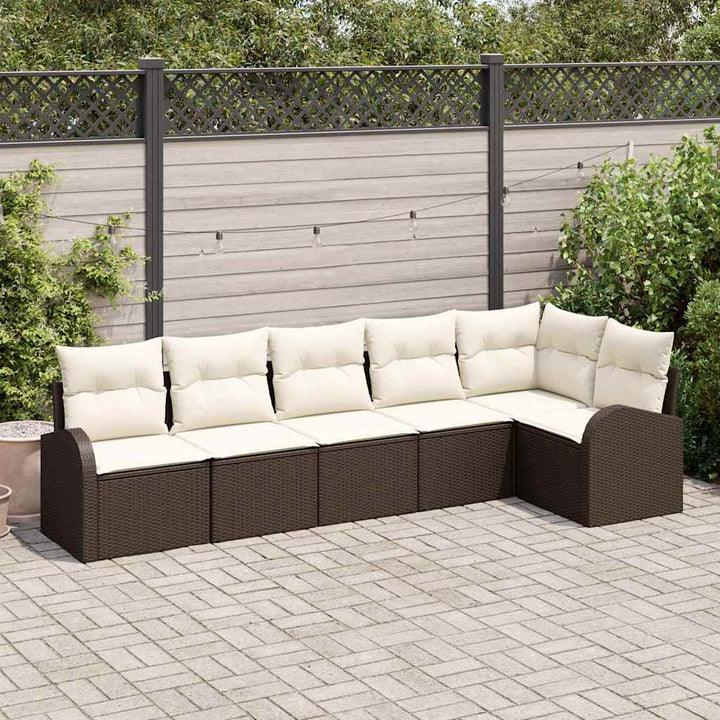 Havesofa Sæt med pude 6 pcs Brun og hvid polyrattan