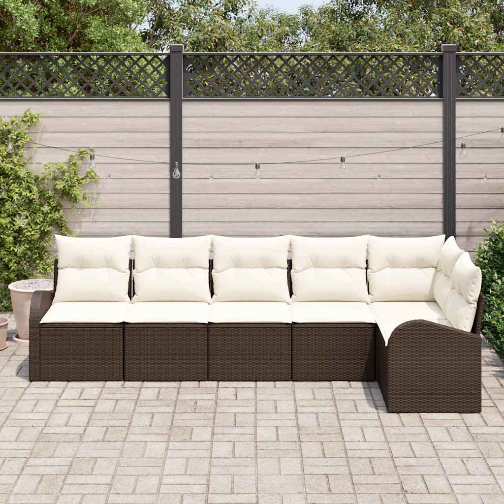 Havesofa Sæt med pude 6 pcs Brun og hvid polyrattan