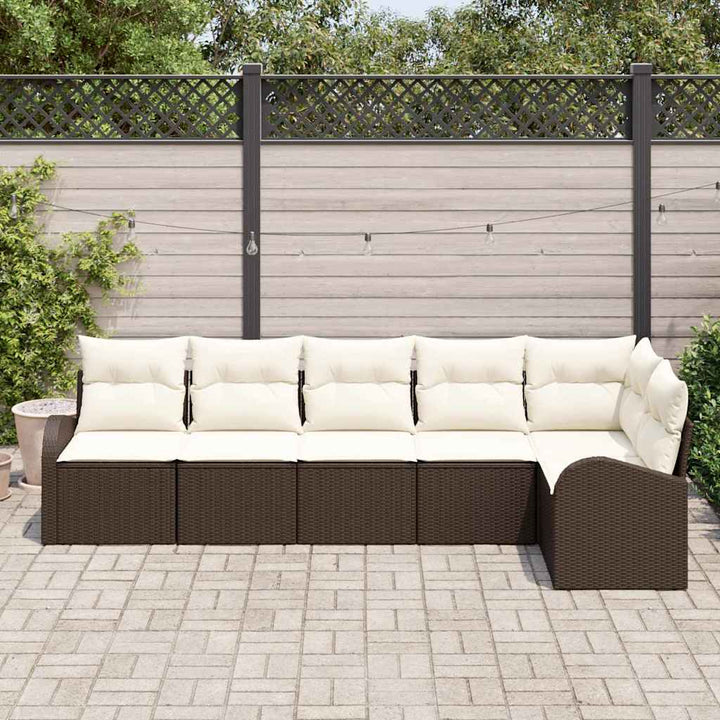 Havesofa Sæt med pude 6 pcs Brun og hvid polyrattan