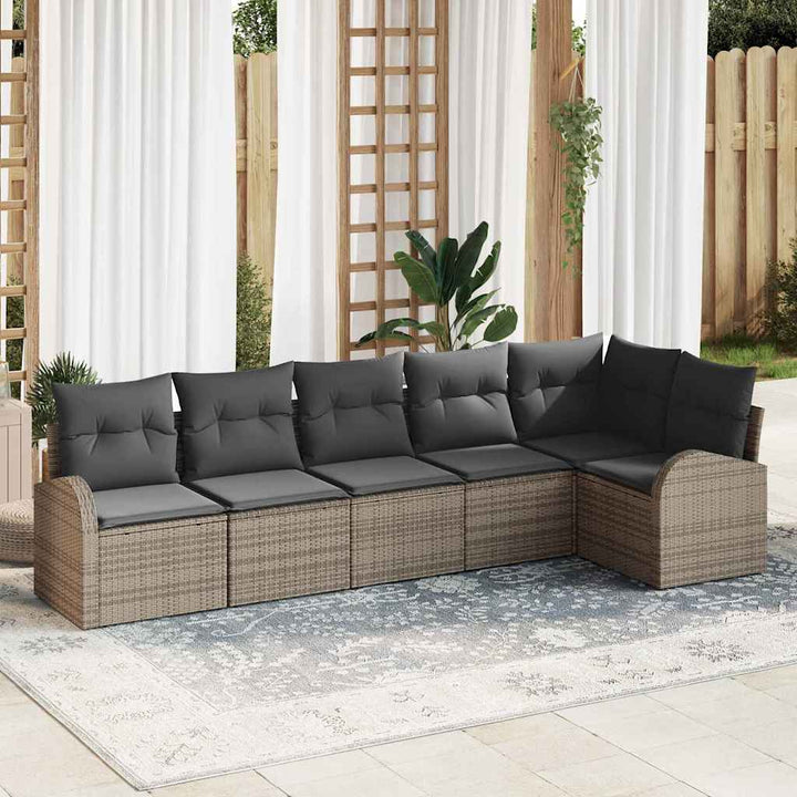 Havesofa Sæt med pude med opbevaring 6 pcs Grå polyrattan