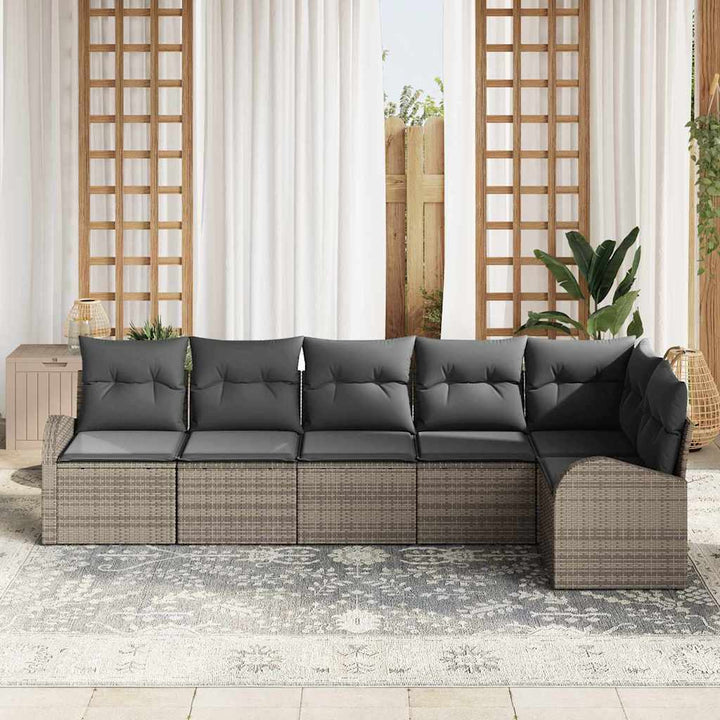 Havesofa Sæt med pude med opbevaring 6 pcs Grå polyrattan