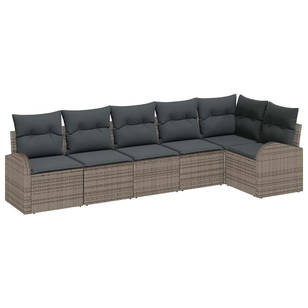 Havesofa Sæt med pude med opbevaring 6 pcs Grå polyrattan