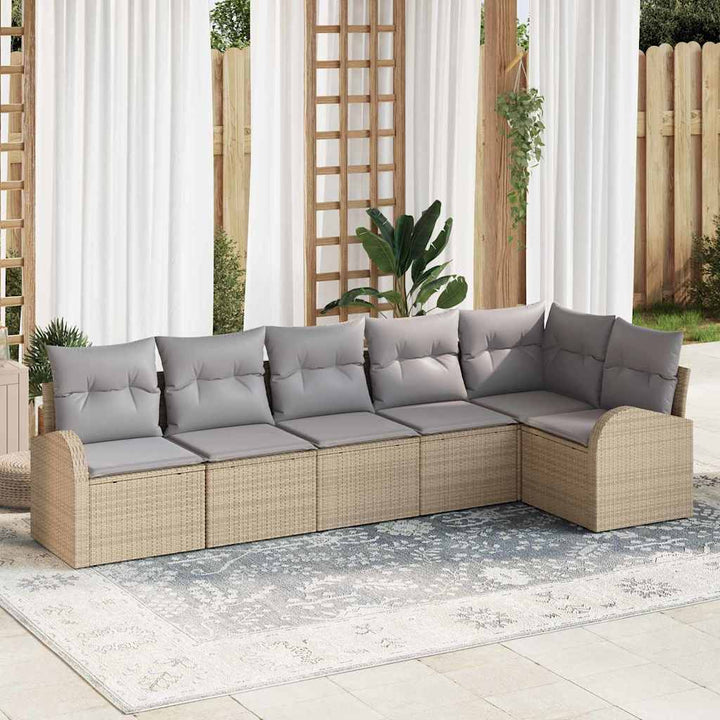 Havesofa Sæt med pude 6 pcs Beige og lys grå polyrattan