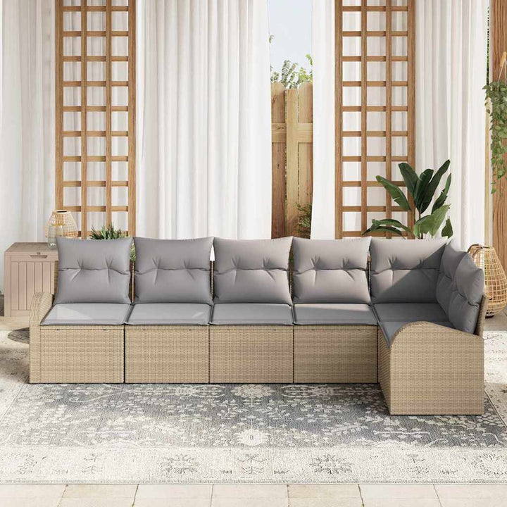 Havesofa Sæt med pude 6 pcs Beige og lys grå polyrattan