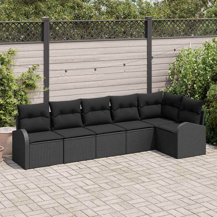 Havesofa Sæt med pude med opbevaring 6 pcs Sort polyrattan