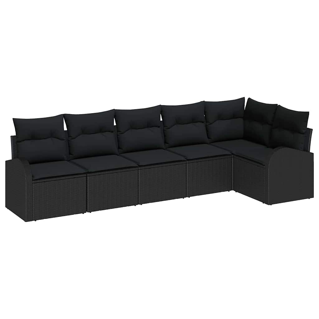 Havesofa Sæt med pude med opbevaring 6 pcs Sort polyrattan